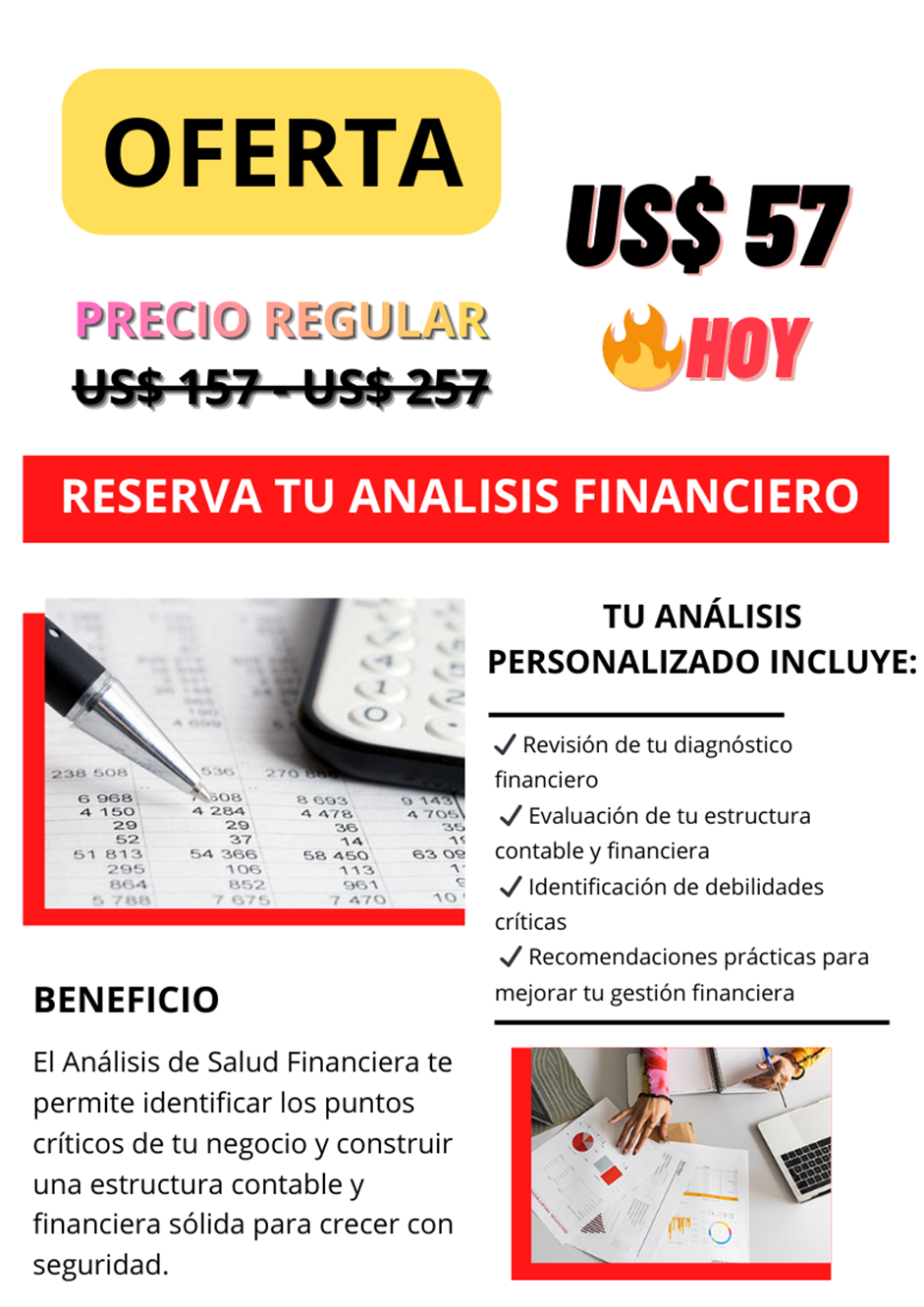 ALT: “Informe de Salud Financiera con gráficos contables” Oferta en tu análisis financiero